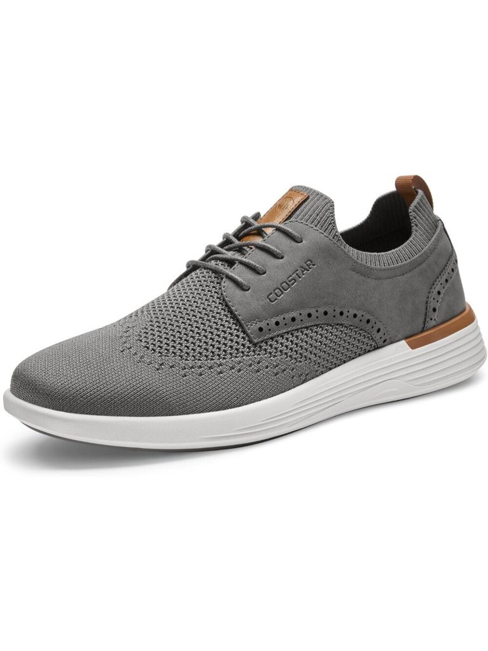 Coostar Men's Grey Rubber Sole Lace Up Non-Slip Lightweight Walking Sneakers